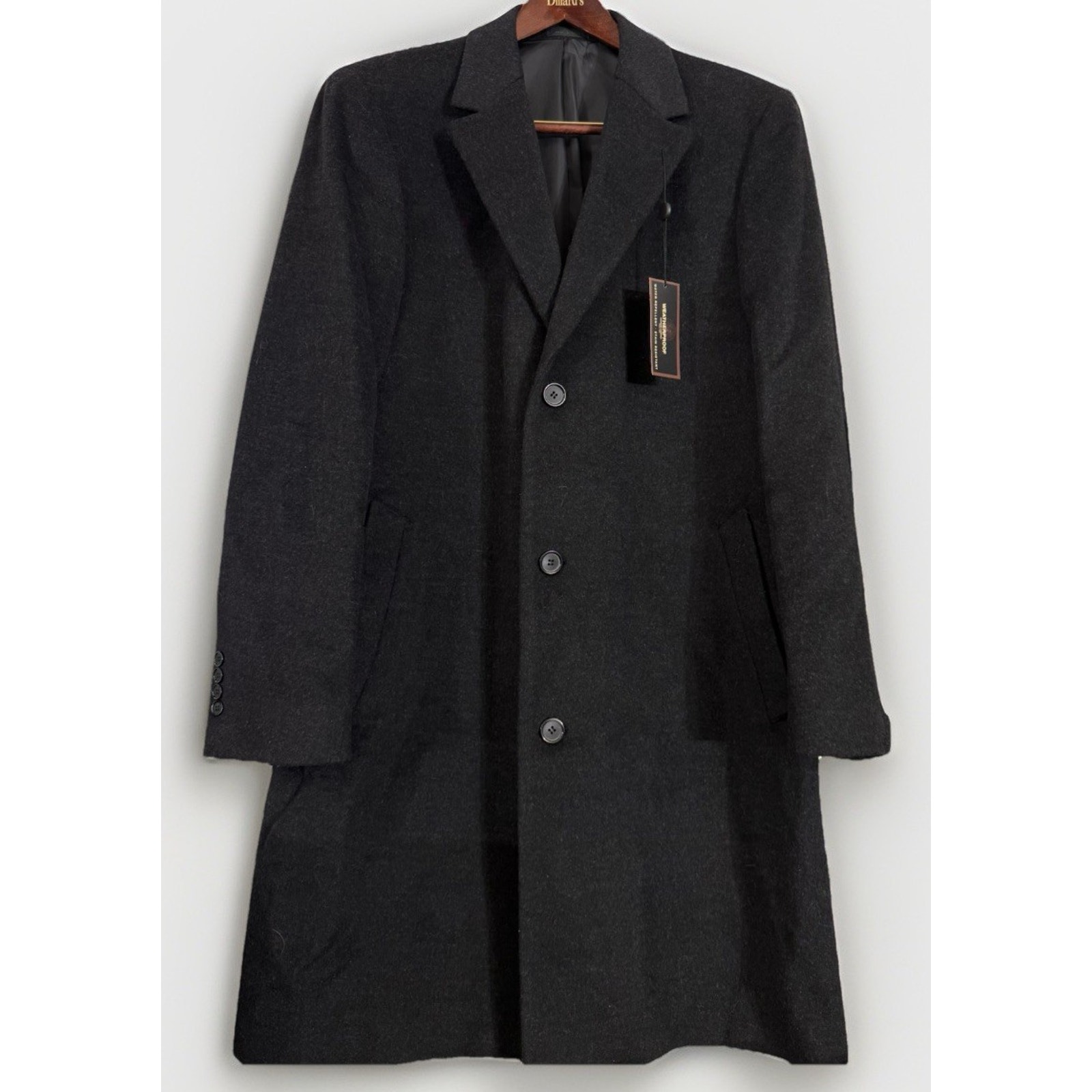 New Weatherproof Garment Co Button Jacket Black Coat Lined Wool Sz 42 Long $249